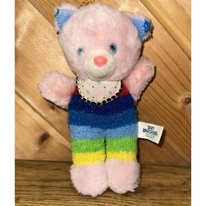 Vintage 1970's Dan Brechner Plush Toy Co Rainbow Striped Kitty Cat 6.5"‎ RARE
